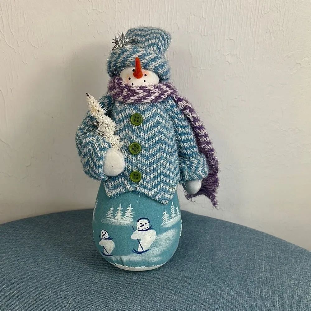 Christmas Holiday Decor Snowman 10" tall Blue White